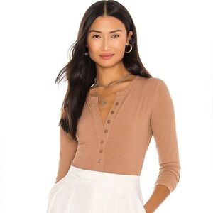 ASTR Camel Henley Button Up Bodysuit